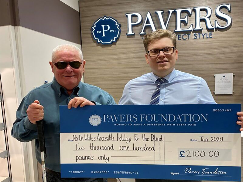 The Pavers Foundation has donated £2,100 to North Wales Accessible Holidays for the Blind and Visually Impaired