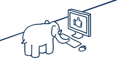 An elefriends image showing an elephant on the computer with a thumbs up on the screen